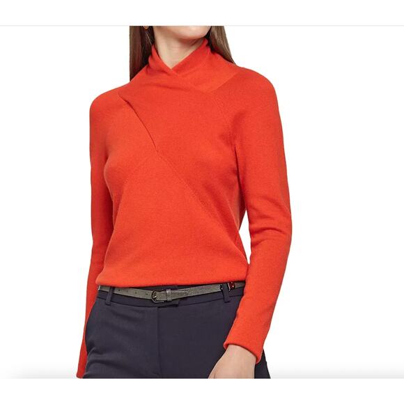 Reiss Torah Sweater Wool Cashmere Blend Womens Large Twist Neck Turtleneck Red - Picture 4 of 10